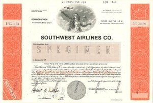 Southwest Airlines Co. - Specimen Stock Certificate - Facsimile Signature of Herbert David Kelleher